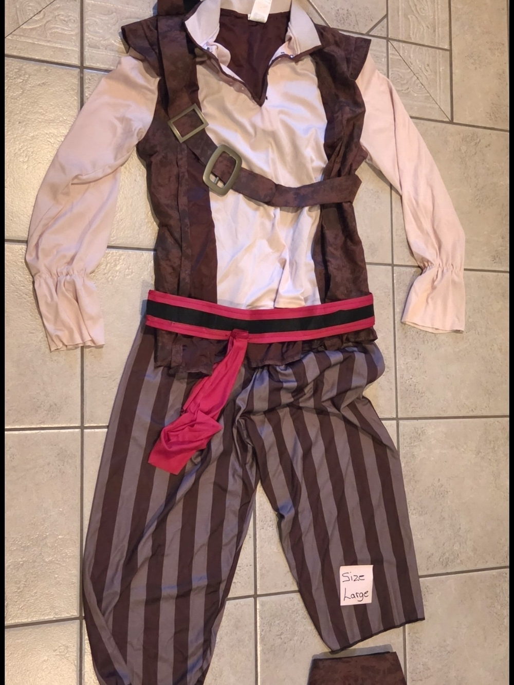 Men's Brown & Pink Pirate Costume with Striped Pants